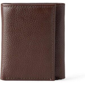 Men's Classic Grain Leather Lined Cotton Brown Wallet Card Style Slip Pocket
